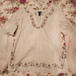 Vintage Lucky Brand Bella Swan Twilight Embroidered Rose Tunic Top  L